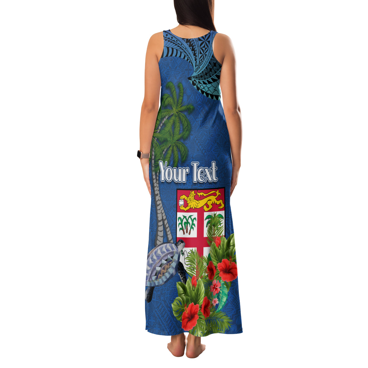 Personalised Fiji Independence Day Family Matching Tank Maxi Dress and Hawaiian Shirt Fijian Coat of Arms Palm and Hibiscus Tapa Pattern LT03 - Polynesian Pride