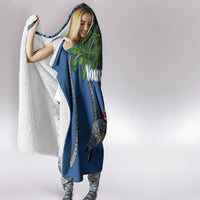 Personalised Fiji Independence Day Hooded Blanket Fijian Coat of Arms Palm and Hibiscus Tapa Pattern LT03 - Polynesian Pride