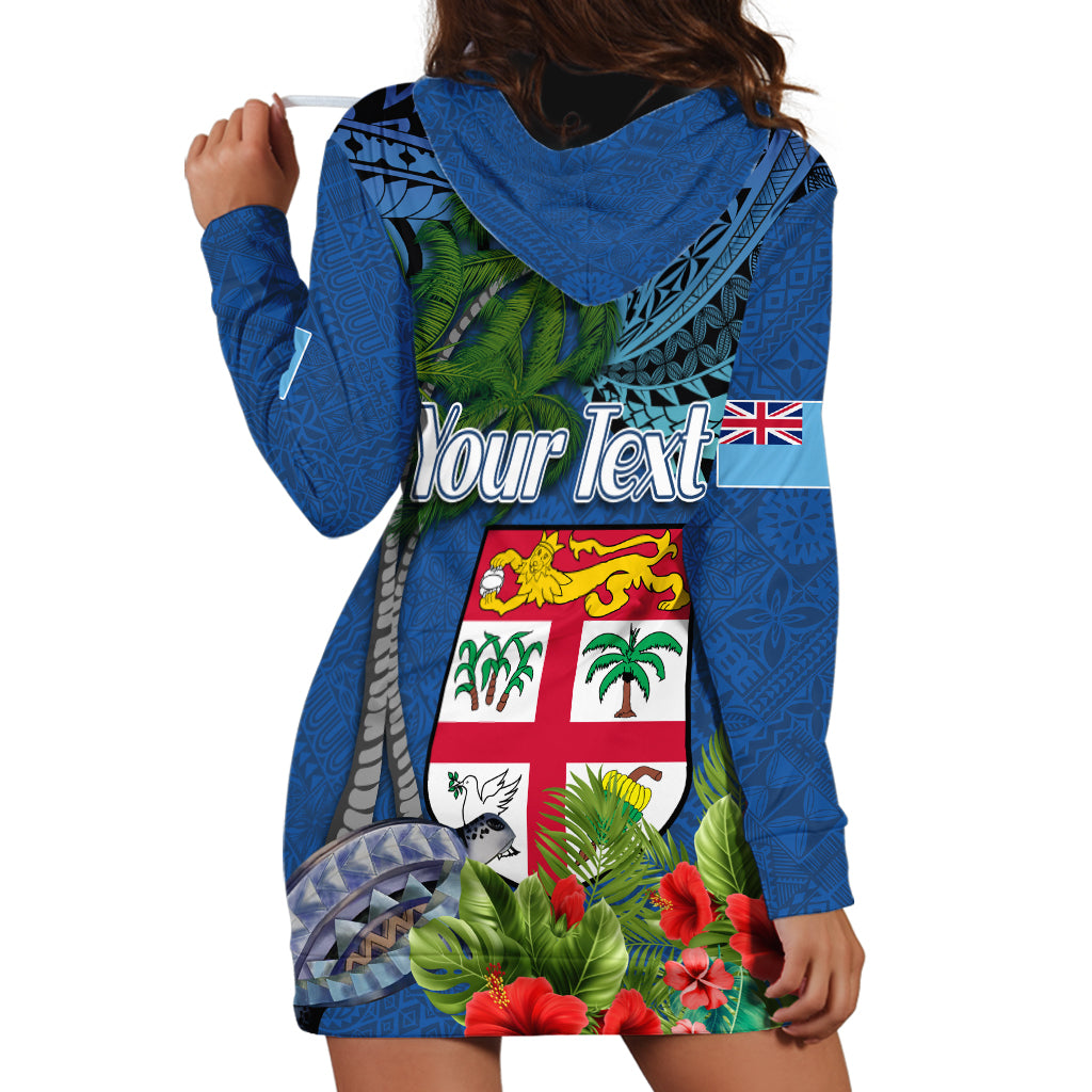 Personalised Fiji Independence Day Hoodie Dress Fijian Coat of Arms Palm and Hibiscus Tapa Pattern LT03 - Polynesian Pride
