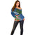 Fiji Independence Day Off Shoulder Sweater Fijian Coat of Arms Palm and Hibiscus Tapa Pattern