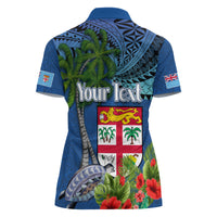 Personalised Fiji Independence Day Women Polo Shirt Fijian Coat of Arms Palm and Hibiscus Tapa Pattern LT03 - Polynesian Pride