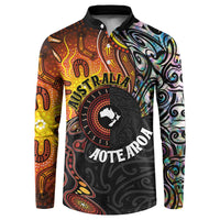 New Zealand and Australia Together Button Sweatshirt Maori Tattoo Paua Shell mix Aboriginal Pattern