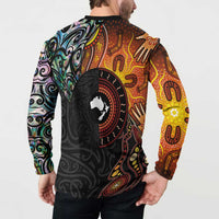 New Zealand and Australia Together Button Sweatshirt Maori Tattoo Paua Shell mix Aboriginal Pattern