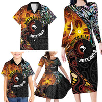 New Zealand and Australia Together Family Matching Long Sleeve Bodycon Dress and Hawaiian Shirt Maori Tattoo Paua Shell mix Aboriginal Pattern LT03 - Polynesian Pride