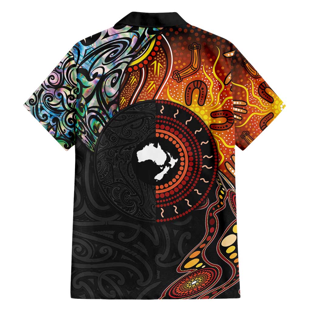 New Zealand and Australia Together Family Matching Long Sleeve Bodycon Dress and Hawaiian Shirt Maori Tattoo Paua Shell mix Aboriginal Pattern LT03 - Polynesian Pride