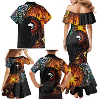 New Zealand and Australia Together Family Matching Mermaid Dress and Hawaiian Shirt Maori Tattoo Paua Shell mix Aboriginal Pattern LT03 - Polynesian Pride