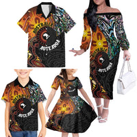 New Zealand and Australia Together Family Matching Off The Shoulder Long Sleeve Dress and Hawaiian Shirt Maori Tattoo Paua Shell mix Aboriginal Pattern LT03 - Polynesian Pride