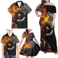 New Zealand and Australia Together Family Matching Off Shoulder Maxi Dress and Hawaiian Shirt Maori Tattoo Paua Shell mix Aboriginal Pattern LT03 - Polynesian Pride