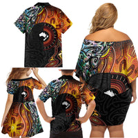 New Zealand and Australia Together Family Matching Off Shoulder Short Dress and Hawaiian Shirt Maori Tattoo Paua Shell mix Aboriginal Pattern LT03 - Polynesian Pride