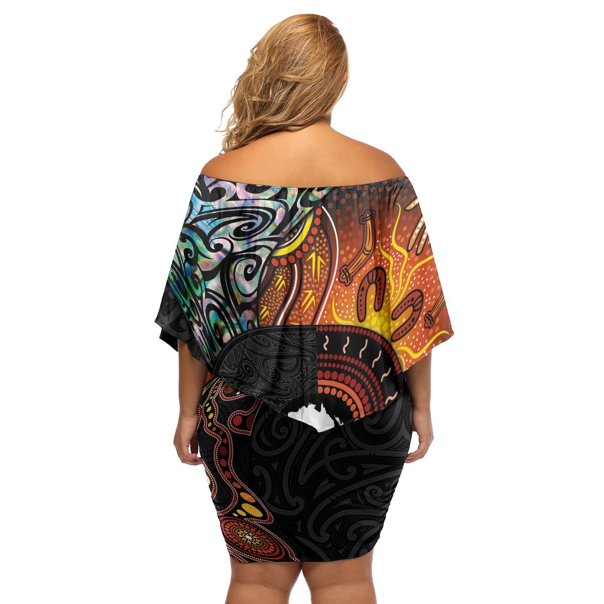 New Zealand and Australia Together Family Matching Off Shoulder Short Dress and Hawaiian Shirt Maori Tattoo Paua Shell mix Aboriginal Pattern LT03 - Polynesian Pride