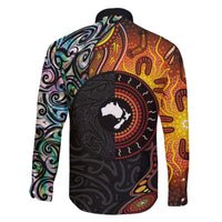 New Zealand and Australia Together Family Matching Puletasi and Hawaiian Shirt Maori Tattoo Paua Shell mix Aboriginal Pattern LT03 - Polynesian Pride