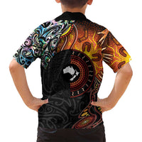 New Zealand and Australia Together Family Matching Summer Maxi Dress and Hawaiian Shirt Maori Tattoo Paua Shell mix Aboriginal Pattern LT03 - Polynesian Pride