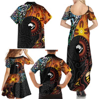 New Zealand and Australia Together Family Matching Summer Maxi Dress and Hawaiian Shirt Maori Tattoo Paua Shell mix Aboriginal Pattern LT03 - Polynesian Pride