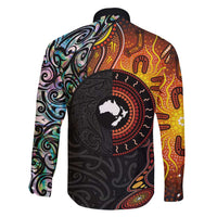 New Zealand and Australia Together Family Matching Summer Maxi Dress and Hawaiian Shirt Maori Tattoo Paua Shell mix Aboriginal Pattern LT03 - Polynesian Pride