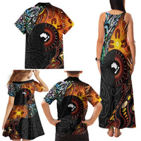 New Zealand and Australia Together Family Matching Tank Maxi Dress and Hawaiian Shirt Maori Tattoo Paua Shell mix Aboriginal Pattern LT03 - Polynesian Pride