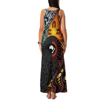 New Zealand and Australia Together Family Matching Tank Maxi Dress and Hawaiian Shirt Maori Tattoo Paua Shell mix Aboriginal Pattern LT03 - Polynesian Pride
