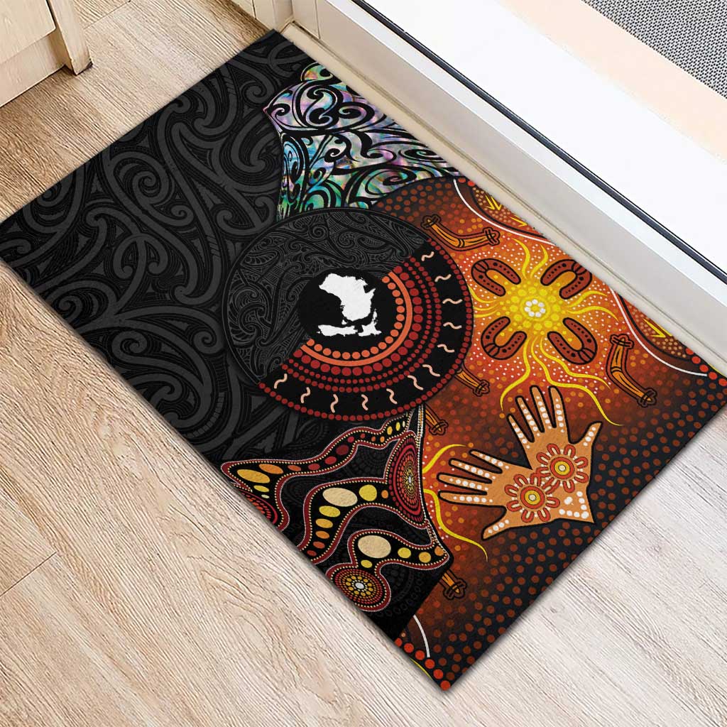 New Zealand and Australia Together Rubber Doormat Maori Tattoo Paua Shell mix Aboriginal Pattern