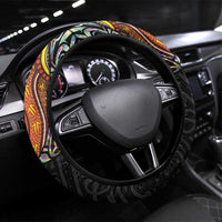 New Zealand and Australia Together Steering Wheel Cover Maori Tattoo Paua Shell mix Aboriginal Pattern LT03 Universal Fit Black - Polynesian Pride