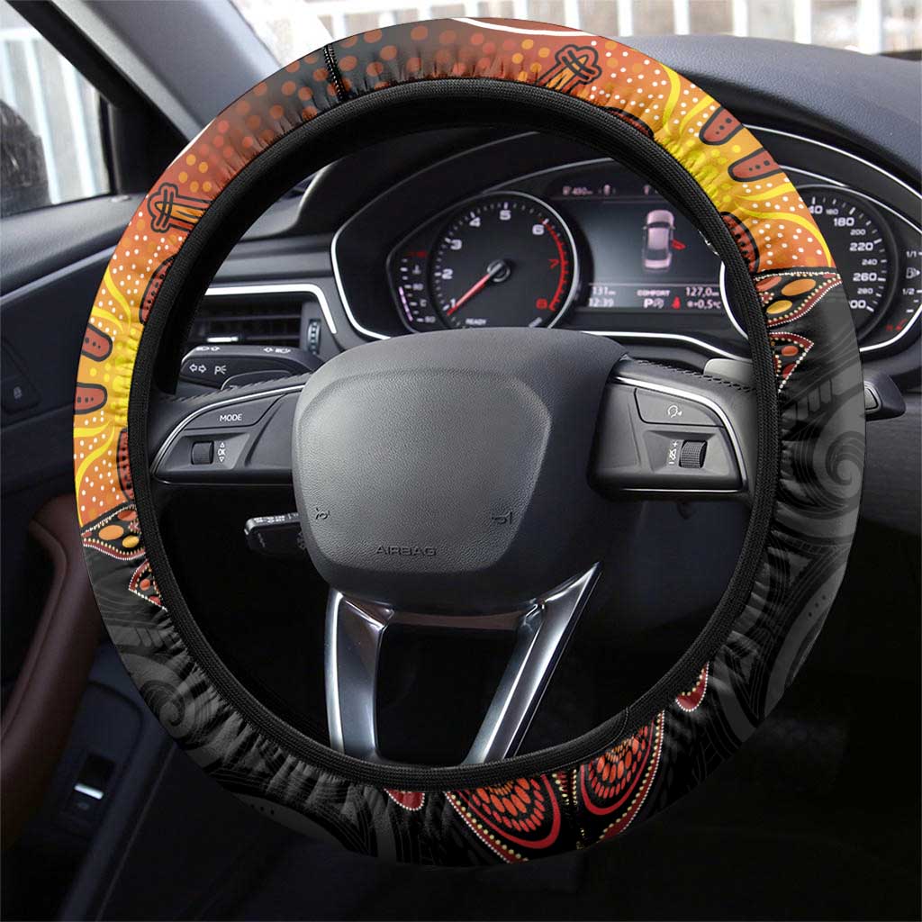 New Zealand and Australia Together Steering Wheel Cover Maori Tattoo Paua Shell mix Aboriginal Pattern LT03 - Polynesian Pride