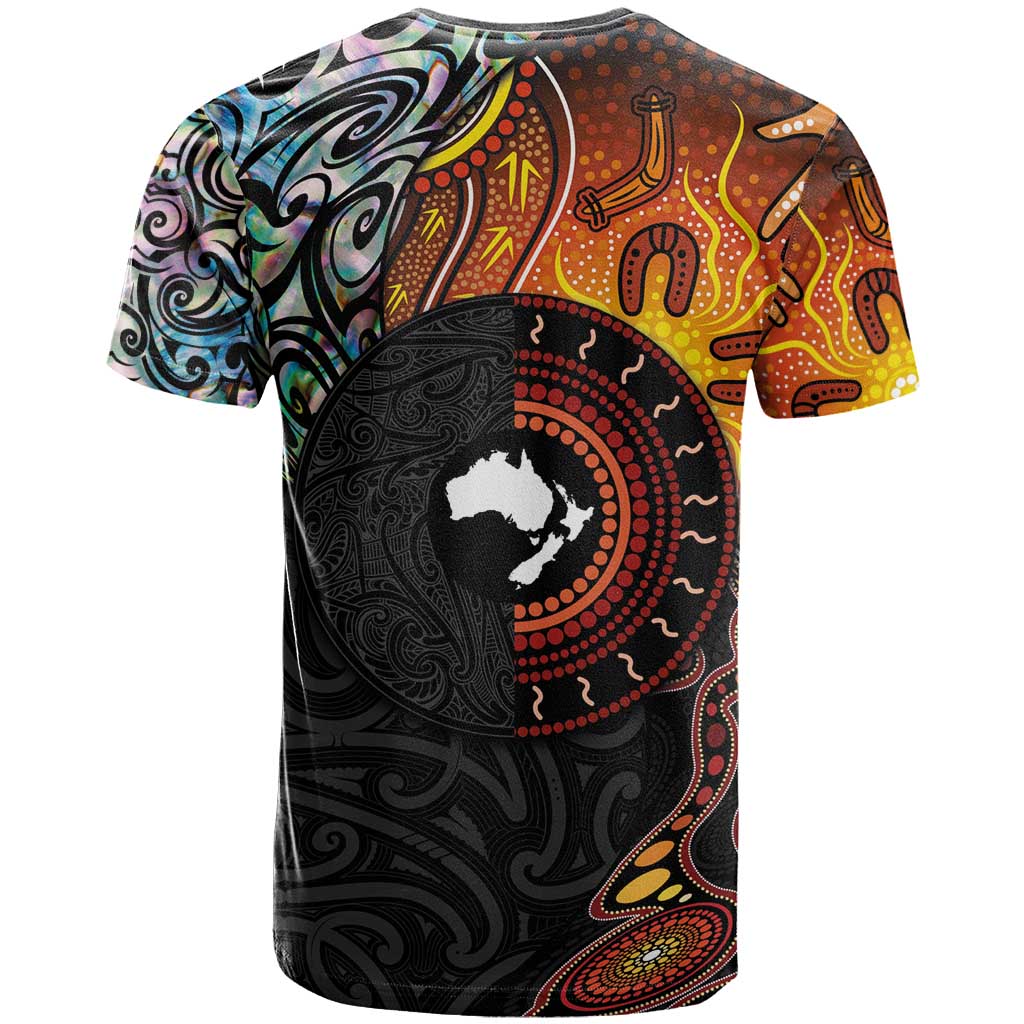 New Zealand and Australia Together T Shirt Maori Tattoo Paua Shell mix Aboriginal Pattern