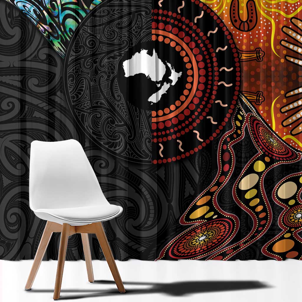 New Zealand and Australia Together Window Curtain Maori Tattoo Paua Shell mix Aboriginal Pattern