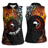 New Zealand and Australia Together Women Sleeveless Polo Shirt Maori Tattoo Paua Shell mix Aboriginal Pattern
