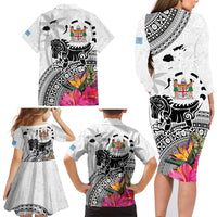 Fiji Iguana Family Matching Long Sleeve Bodycon Dress and Hawaiian Shirt Tapa Tribal Tattoo and Hibiscus LT03 - Polynesian Pride