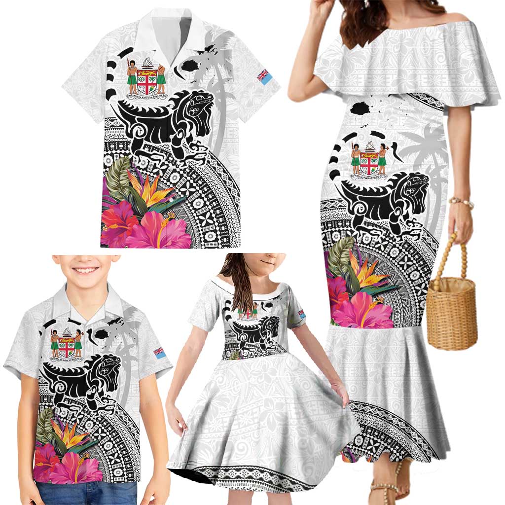 Fiji Iguana Family Matching Mermaid Dress and Hawaiian Shirt Tapa Tribal Tattoo and Hibiscus LT03 - Polynesian Pride