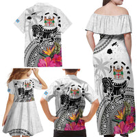 Fiji Iguana Family Matching Off Shoulder Maxi Dress and Hawaiian Shirt Tapa Tribal Tattoo and Hibiscus LT03 - Polynesian Pride
