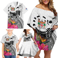 Fiji Iguana Family Matching Off Shoulder Short Dress and Hawaiian Shirt Tapa Tribal Tattoo and Hibiscus LT03 - Polynesian Pride