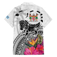 Fiji Iguana Family Matching Off Shoulder Short Dress and Hawaiian Shirt Tapa Tribal Tattoo and Hibiscus LT03 - Polynesian Pride