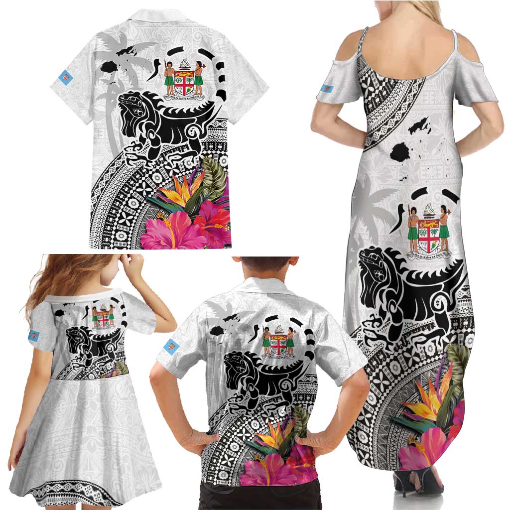 Fiji Iguana Family Matching Summer Maxi Dress and Hawaiian Shirt Tapa Tribal Tattoo and Hibiscus LT03 - Polynesian Pride