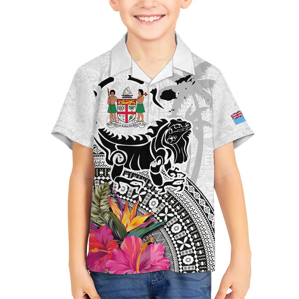 Fiji Iguana Family Matching Summer Maxi Dress and Hawaiian Shirt Tapa Tribal Tattoo and Hibiscus LT03 Son's Shirt White - Polynesian Pride