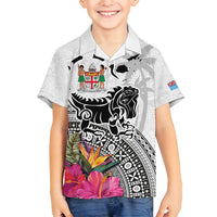 Fiji Iguana Family Matching Summer Maxi Dress and Hawaiian Shirt Tapa Tribal Tattoo and Hibiscus LT03 Son's Shirt White - Polynesian Pride