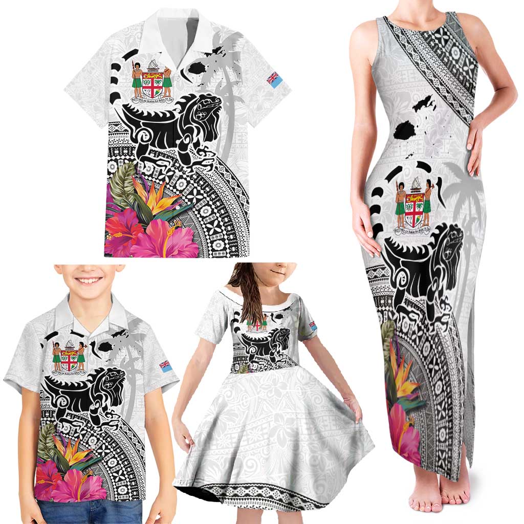 Fiji Iguana Family Matching Tank Maxi Dress and Hawaiian Shirt Tapa Tribal Tattoo and Hibiscus LT03 - Polynesian Pride