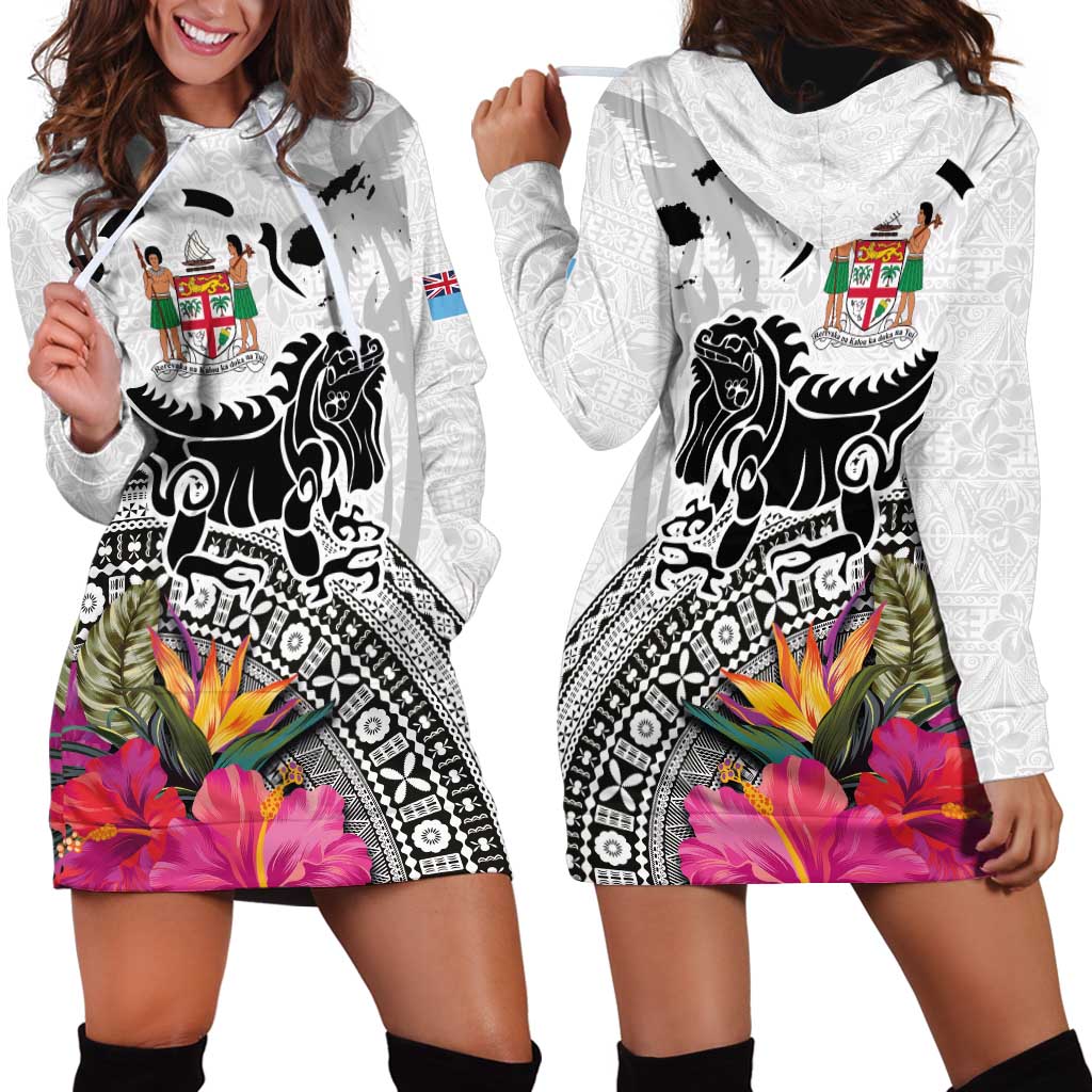Fiji Iguana Hoodie Dress Tapa Tribal Tattoo and Hibiscus