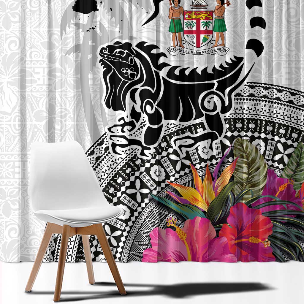 Fiji Iguana Window Curtain Tapa Tribal Tattoo and Hibiscus