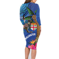 Fiji and Australia Together Family Matching Long Sleeve Bodycon Dress and Hawaiian Shirt Aboriginal Kangaroo and Tapa Tribal Hibiscus LT03 - Polynesian Pride