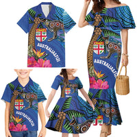 Fiji and Australia Together Family Matching Mermaid Dress and Hawaiian Shirt Aboriginal Kangaroo and Tapa Tribal Hibiscus LT03 - Polynesian Pride