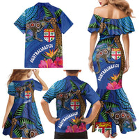 Fiji and Australia Together Family Matching Mermaid Dress and Hawaiian Shirt Aboriginal Kangaroo and Tapa Tribal Hibiscus LT03 - Polynesian Pride