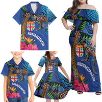 Fiji and Australia Together Family Matching Off Shoulder Maxi Dress and Hawaiian Shirt Aboriginal Kangaroo and Tapa Tribal Hibiscus LT03 - Polynesian Pride