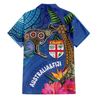 Fiji and Australia Together Family Matching Off Shoulder Short Dress and Hawaiian Shirt Aboriginal Kangaroo and Tapa Tribal Hibiscus LT03 - Polynesian Pride
