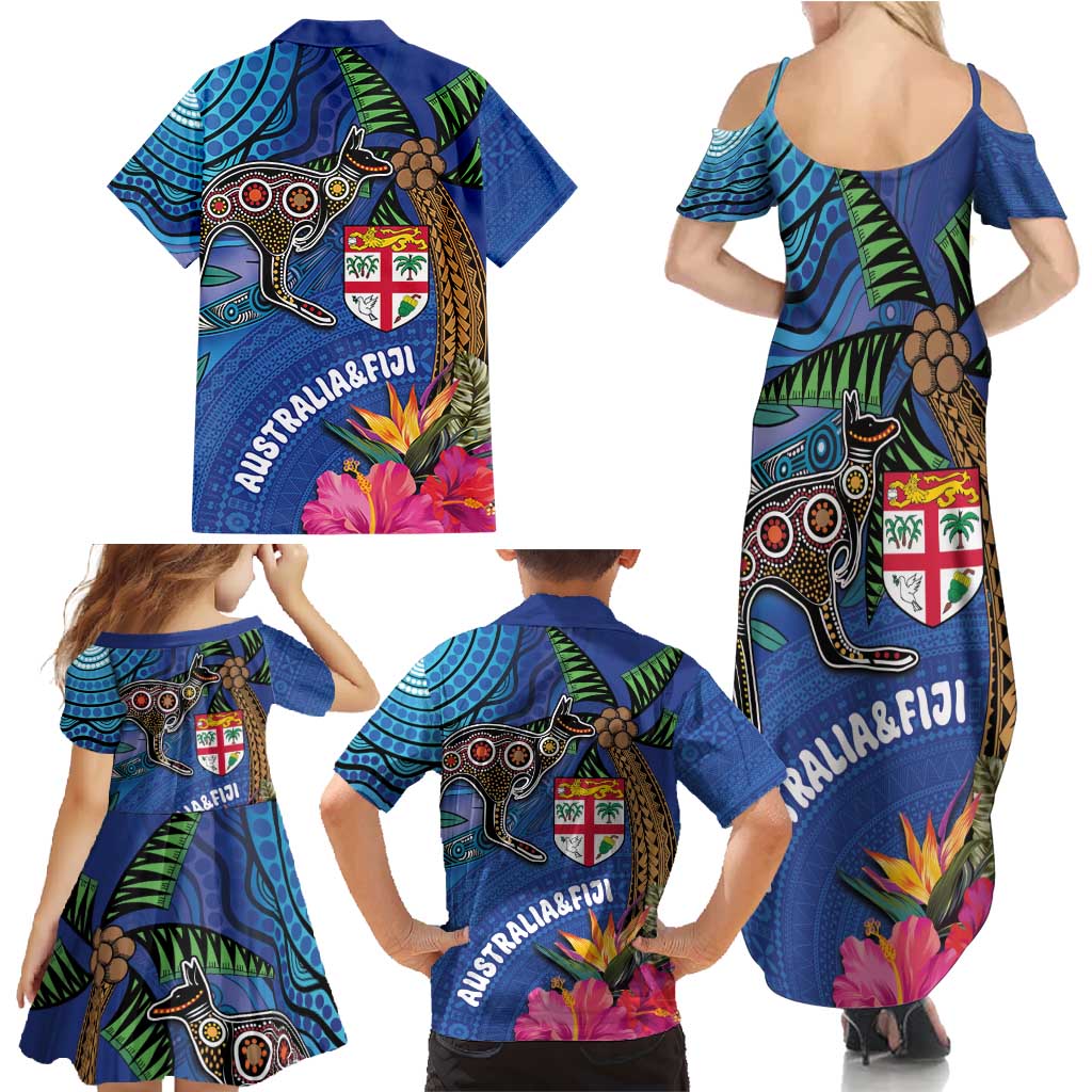 Fiji and Australia Together Family Matching Summer Maxi Dress and Hawaiian Shirt Aboriginal Kangaroo and Tapa Tribal Hibiscus LT03 - Polynesian Pride