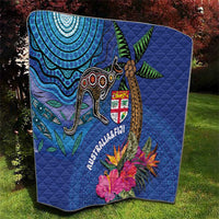 Fiji and Australia Together Quilt Aboriginal Kangaroo and Tapa Tribal Hibiscus
