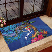 Fiji and Australia Together Rubber Doormat Aboriginal Kangaroo and Tapa Tribal Hibiscus