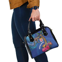 Fiji and Australia Together Shoulder Handbag Aboriginal Kangaroo and Tapa Tribal Hibiscus