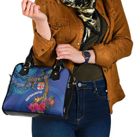Fiji and Australia Together Shoulder Handbag Aboriginal Kangaroo and Tapa Tribal Hibiscus