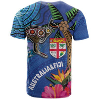 Fiji and Australia Together T Shirt Aboriginal Kangaroo and Tapa Tribal Hibiscus
