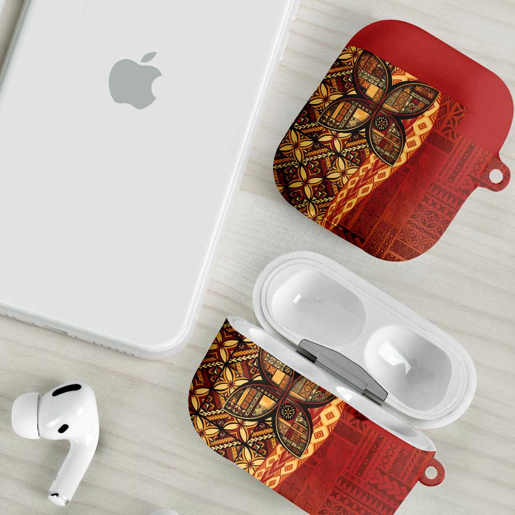 Samoan Pacific Tribal Flower Geometric Art Tattoos AirPods Case Siapo Pattern Flame Sunset - Polynesian Pride