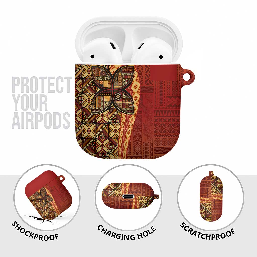 Samoan Pacific Tribal Flower Geometric Art Tattoos AirPods Case Siapo Pattern Flame Sunset - Polynesian Pride